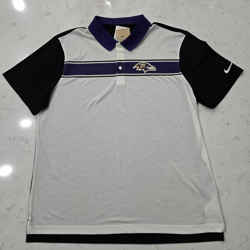 Nike Baltimore Ravens NFL Dri-FIT Polo Shirt Mens XL White Black Purple NWT